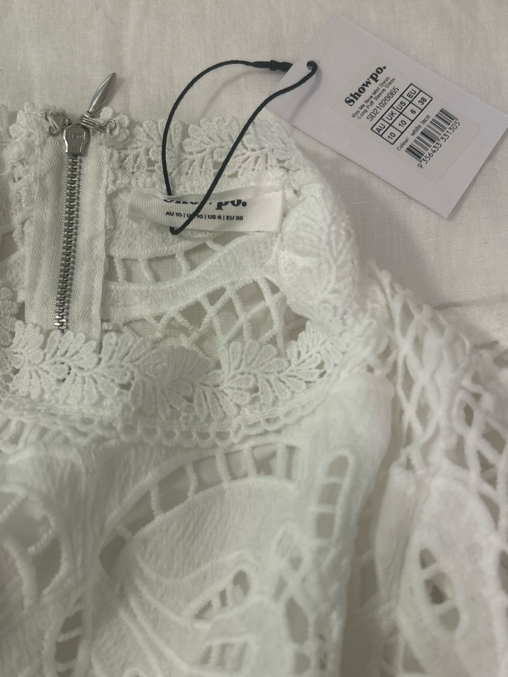 Showpo White Crochet Lace Mini Dress with High Neck - Picture 3 of 4